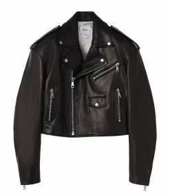 HALFBOY Veste Chiodo Crop Cuir Noir