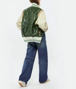 HALFBOY Veste Varsity Shearling Cuir Vert Ivoire Beige -Majestic Filatures shop halfb look20220913 165 scaled