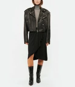 HALFBOY Veste Chiodo Crop Cuir Noir -Majestic Filatures shop halfb look20220913 372