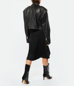 HALFBOY Veste Chiodo Crop Cuir Noir -Majestic Filatures shop halfb look20220913 377