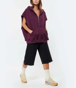 HALFBOY Sweatshirt Sans Manches Hoodie Coton Violet -Majestic Filatures shop halfb look20220913 56 scaled