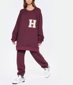 HALFBOY Sweatshirt Crew Over Patch Coton Violet -Majestic Filatures shop halfb look20221018 106
