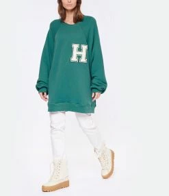HALFBOY Sweatshirt Crew Over Patch Coton Vert -Majestic Filatures shop halfb look20221018 149