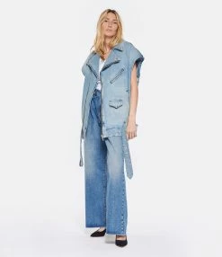 HALFBOY Veste Sans Manches Denim Coton Bleu -Majestic Filatures shop halfb look20230207 408