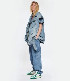 HALFBOY Veste Sans Manches Denim Coton Bleu -Majestic Filatures shop halfb look20230207 75