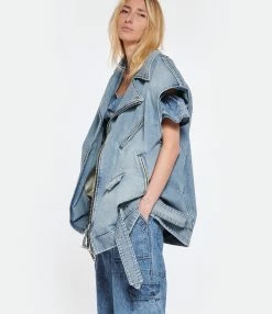 HALFBOY Veste Sans Manches Denim Coton Bleu -Majestic Filatures shop halfb look20230207 76