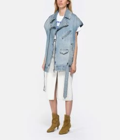 HALFBOY Veste Sans Manches Denim Coton Bleu -Majestic Filatures shop halfb look20230214 353