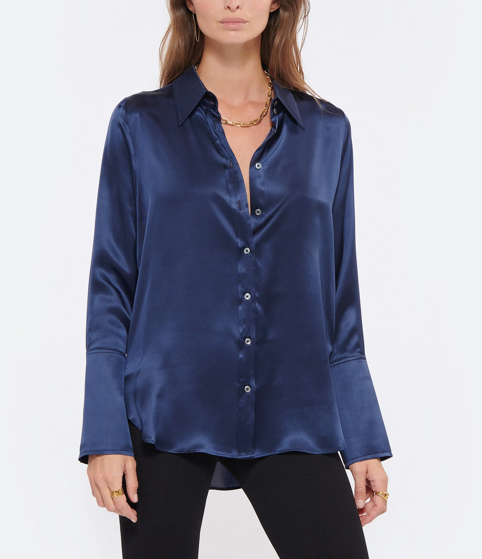 HANA SAN Chemise Nisha Soie Bleu Nuit 3 HANA SAN Chemise Nisha Soie Bleu Nuit – Image 3