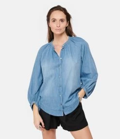 HANA SAN Blouse Natalia Coton Denim -Majestic Filatures shop hanas look20230126 461
