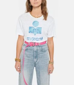 MARANT ÉTOILE Tee-shirt Zewel Lin Blanc Bleu -Majestic Filatures shop imare look20210525 107 2