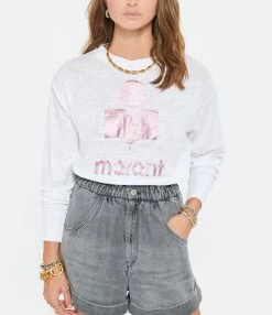 MARANT ÉTOILE Tee-shirt Klowia Lin Blanc Rose -Majestic Filatures shop imare look20210525 225 1