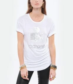 MARANT ÉTOILE Tee-shirt Koldi Lin Blanc Argenté -Majestic Filatures shop imare look20211110 180 1