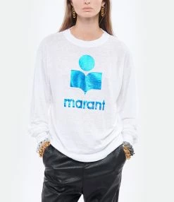 MARANT ÉTOILE Tee-shirt Klowia Lin Blanc Bleu -Majestic Filatures shop imare look20211110 209