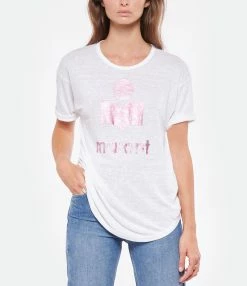 MARANT ÉTOILE Tee-shirt Koldi Lin Blanc Rose -Majestic Filatures shop imare look20220518 139