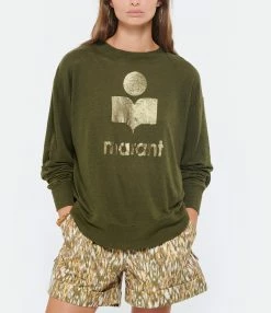 MARANT ÉTOILE Tee-shirt Klowia Lin Kaki Doré -Majestic Filatures shop imare look20220615 274