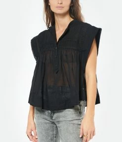 MARANT ÉTOILE Top Leaza Coton Noir -Majestic Filatures shop imare look20221110 349