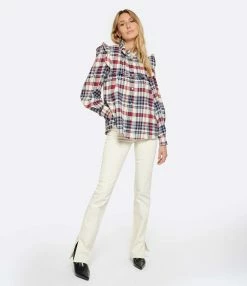 MARANT ÉTOILE Chemise Idety Coton Bleu Rouge -Majestic Filatures shop imare look20221129 208