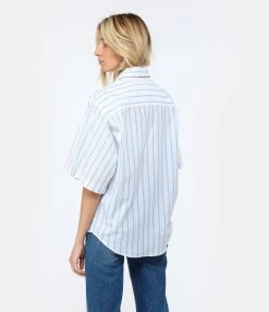 MARANT ÉTOILE Chemise Nulenci Coton Écru Bleu -Majestic Filatures shop imare look20230117 151