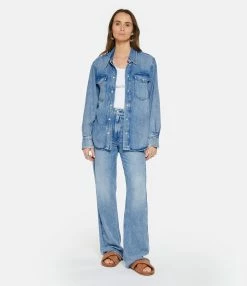 MARANT ÉTOILE Chemise Tahis Denim Bleu Clair -Majestic Filatures shop imare look20230118 243
