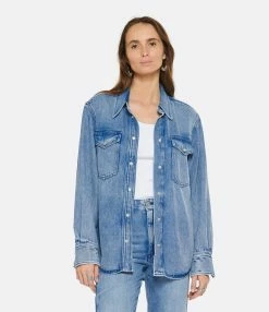 MARANT ÉTOILE Chemise Tahis Denim Bleu Clair -Majestic Filatures shop imare look20230118 244