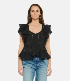 MARANT ÉTOILE Top Madrana Coton Noir -Majestic Filatures shop imare look20230118 299