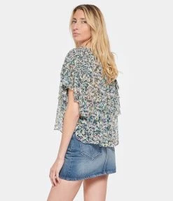 MARANT ÉTOILE Top Fapani Imprimé Vert Écru -Majestic Filatures shop imare look20230207 304