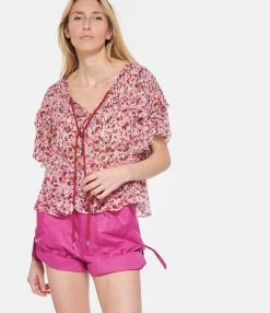 MARANT ÉTOILE Top Fapani Imprimé Framboise Écru -Majestic Filatures shop imare look20230207 353