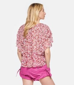 MARANT ÉTOILE Top Fapani Imprimé Framboise Écru -Majestic Filatures shop imare look20230207 357