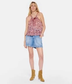 MARANT ÉTOILE Top Fabino Imprimé Framboise Écru -Majestic Filatures shop imare look20230207 361