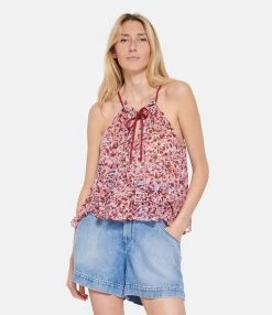 MARANT ÉTOILE Top Fabino Imprimé Framboise Écru -Majestic Filatures shop imare look20230207 362