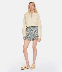 MARANT ÉTOILE Short Sornel Imprimé Vert Écru -Majestic Filatures shop imare look20230207 446