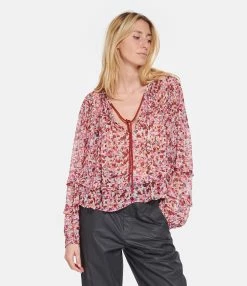 MARANT ÉTOILE Blouse Felipa Imprimé Framboise Écru -Majestic Filatures shop imare look20230207 457
