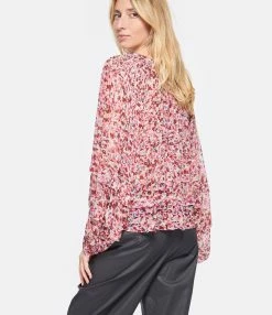 MARANT ÉTOILE Blouse Felipa Imprimé Framboise Écru -Majestic Filatures shop imare look20230207 462
