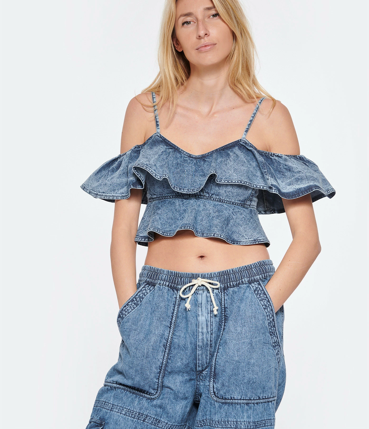 MARANT ÉTOILE Top Voloteo Coton Bleu 2 MARANT ÉTOILE Top Voloteo Coton Bleu – Image 2