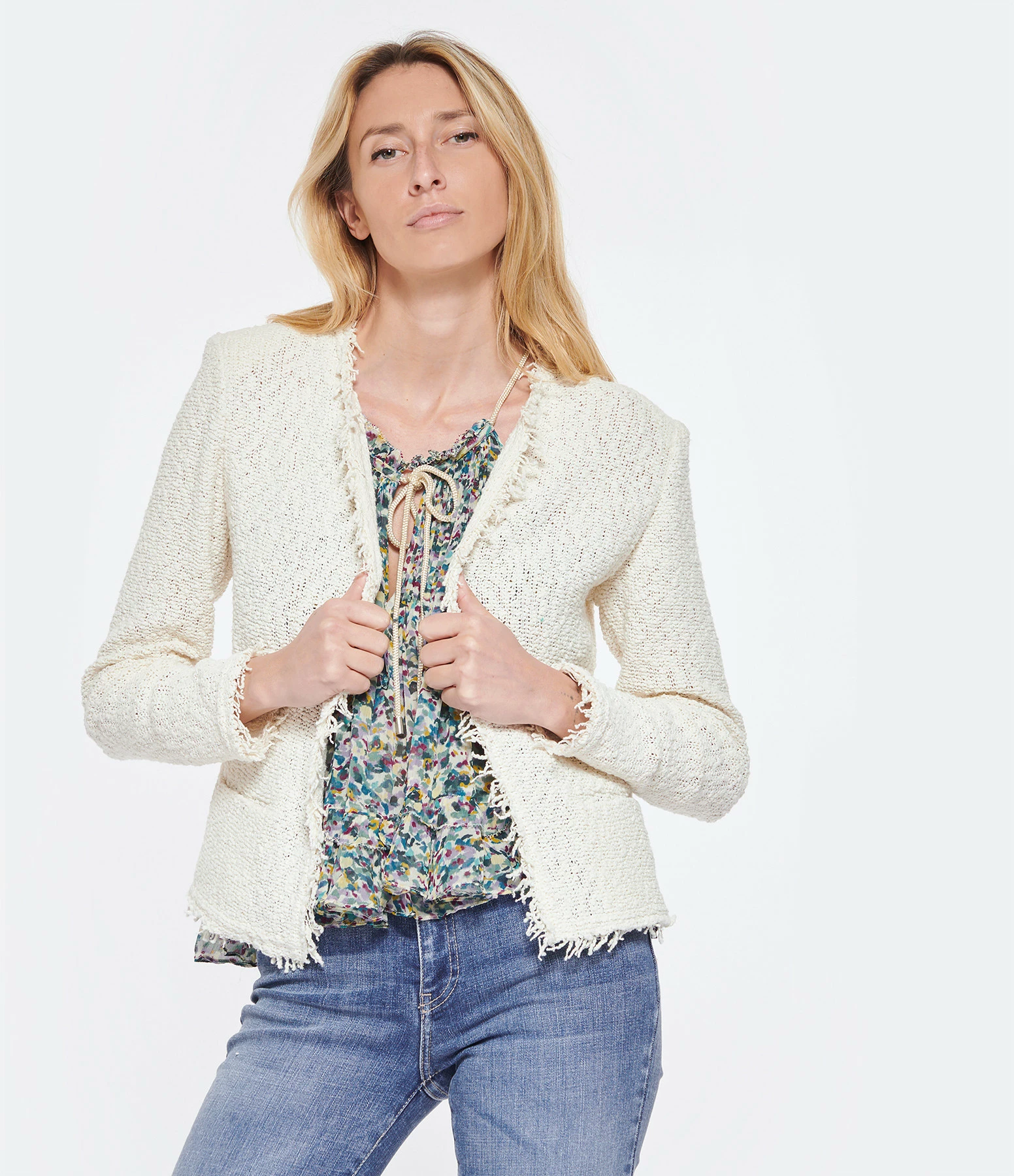 IRO Veste Shavani Coton Maille Écru 2 IRO Veste Shavani Coton Maille Écru – Image 2