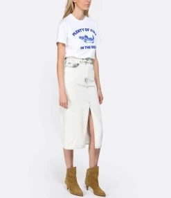 IRO Jupe Midi Milita Denim Coton Gris Clair -Majestic Filatures shop iro23 look20230214 348