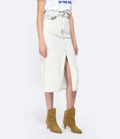 IRO Jupe Midi Milita Denim Coton Gris Clair -Majestic Filatures shop iro23 look20230214 349