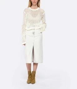 IRO Jupe Midi Milita Denim Coton Gris Clair -Majestic Filatures shop iro23 look20230214 355