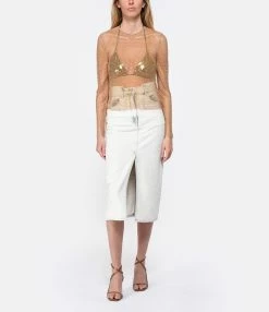 IRO Jupe Midi Milita Denim Coton Gris Clair -Majestic Filatures shop iro23 look20230214 388