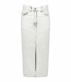 IRO Jupe Midi Milita Denim Coton Gris Clair