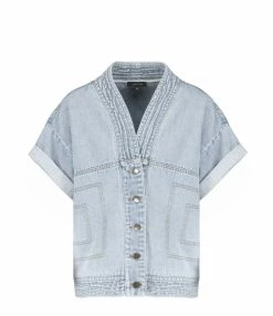 JEANNE VOULAND Veste Folka Denim Bleached Bleu