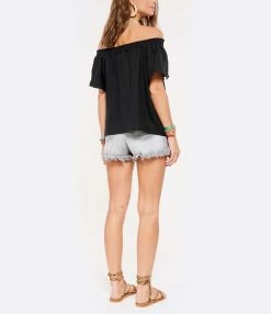 JEANNE VOULAND Top Daisie Bardot Lin Lavé Noir -Majestic Filatures shop jvoul look20210608 78