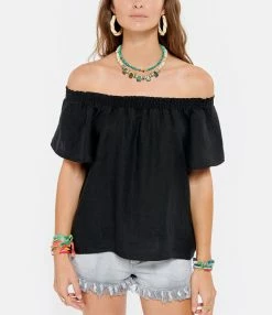 JEANNE VOULAND Top Daisie Bardot Lin Lavé Noir -Majestic Filatures shop jvoul look20210608 80 1