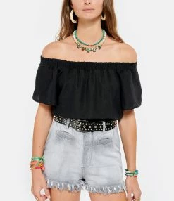 JEANNE VOULAND Top Daisie Bardot Lin Lavé Noir -Majestic Filatures shop jvoul look20210608 85 1