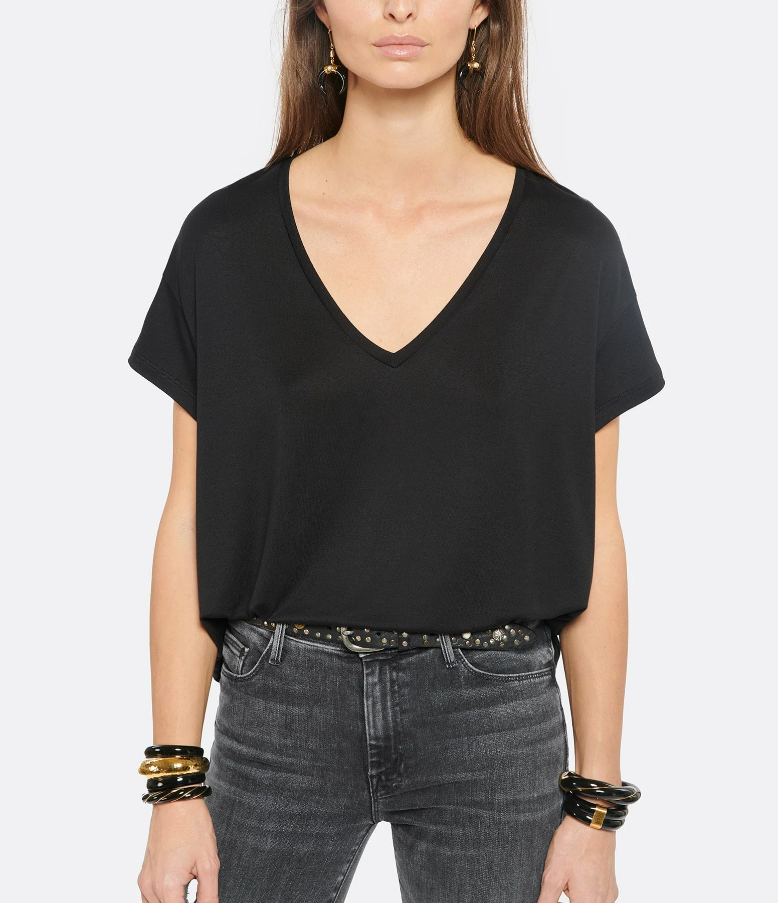 JEANNE VOULAND Tee-shirt Bacha Col V Lyocell Noir 3 JEANNE VOULAND Tee-shirt Bacha Col V Lyocell Noir – Image 3