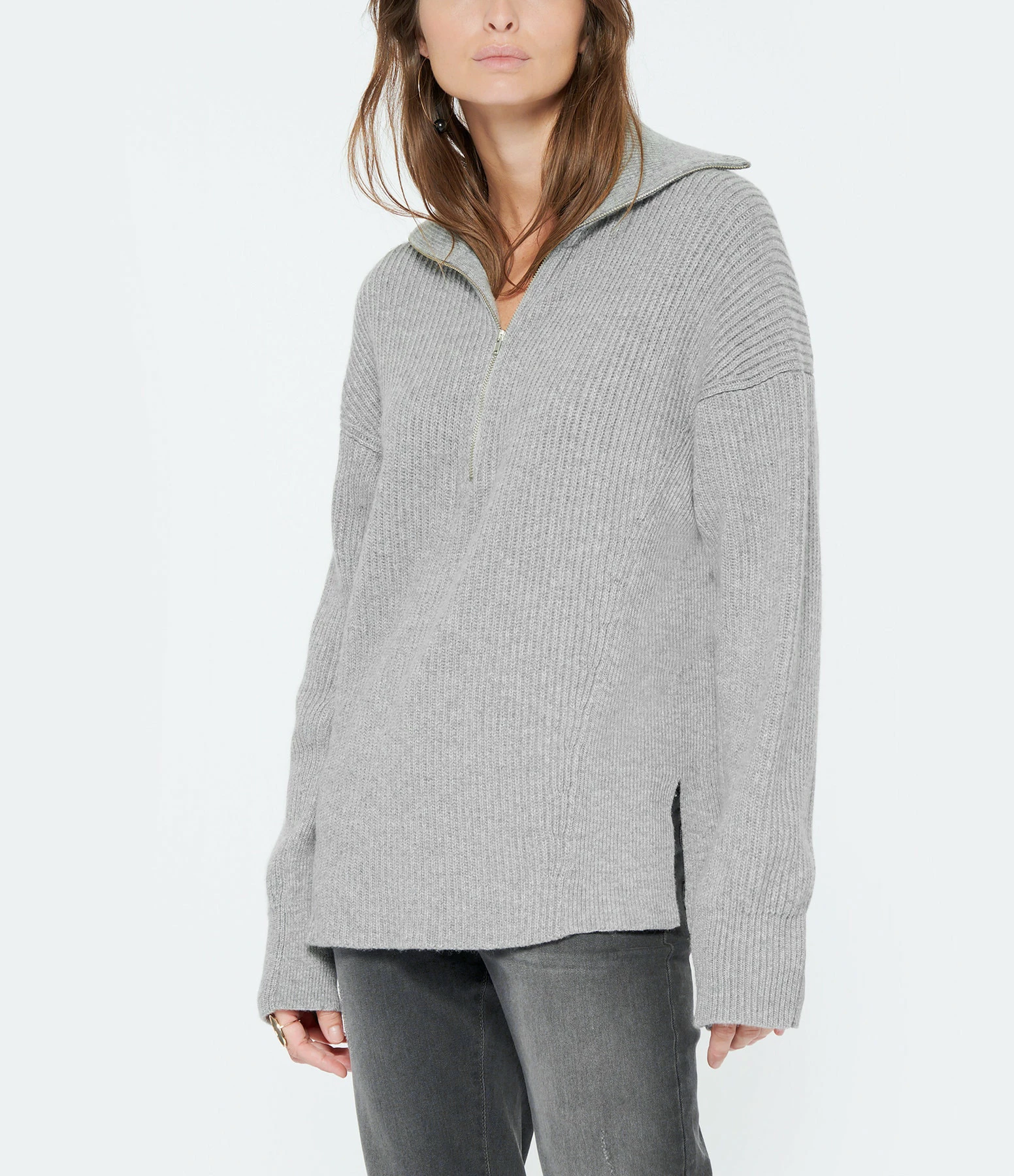 JEANNE VOULAND Pull Gabor Zipper Laine Gris 3 JEANNE VOULAND Pull Gabor Zipper Laine Gris – Image 3
