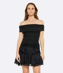 JEANNE VOULAND Top Jilda Col Bardot Noir -Majestic Filatures shop jvoul look20230118 382