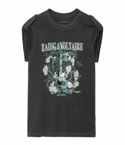 Zadig & Voltaire Tee-shirt Donate Guitare Coton Carbone