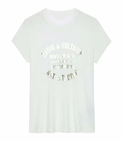 Zadig & Voltaire Tee-shirt Walk Blason Coton Blanc Doré