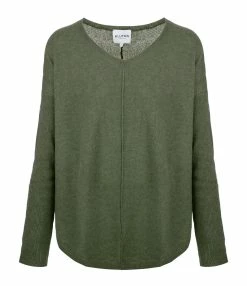 Kujten Pull Misha Col V Oversize Cachemire Kaki Foncé